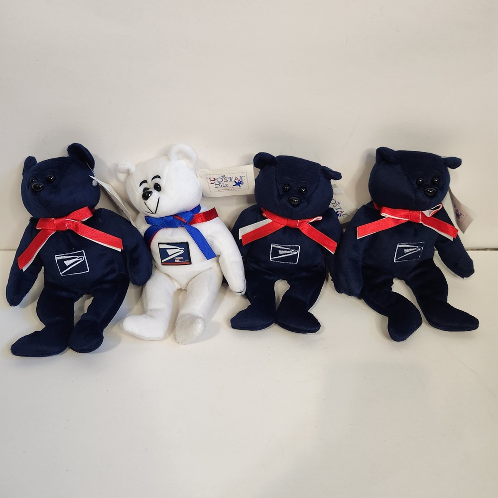 USPS Postal Pals Plush Bears Lot 4 Jonathan Grey Friendly Bears Collection 1999